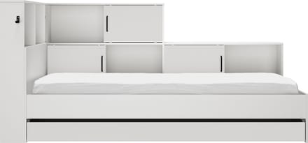 Tienerbed Erwann Wit met opbergruimte - 90x200 en Lattenbodem