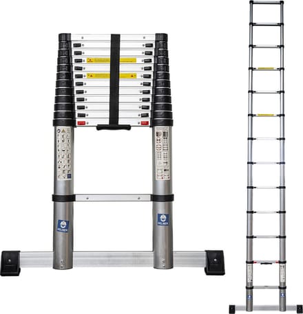 Professionele Telescoopladder uitschuifbaar 380 cm softclose en stabilisator - EN131 - Max. Gewichtsbelasting: 150 kg