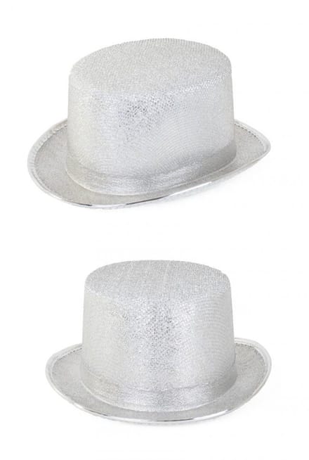 Hoge hoed lurex glitter zilver