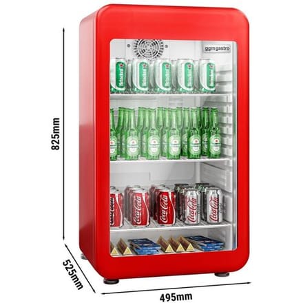 GGM Gastro Mini displaykoelkast - 495mm - 113 liter - met 1 glazen deur & LED‑verlichting - rood rood