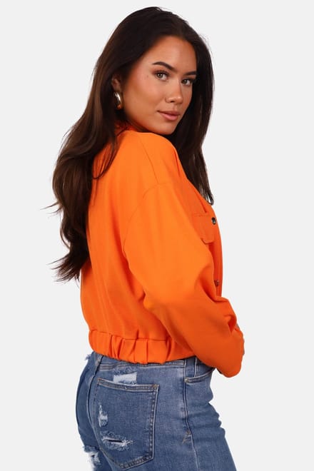 Getdrezzed Jasje - Maat: S/M - Cropped bomberjack met drukknopen oranje