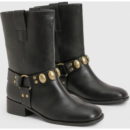 boohoo Dames Hardware harnasdetail Bikerlaarzen | Black | Maat: 3
