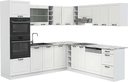 Vicco Hoekkeuken R-Line, Wit Landhuis/Wit, 247 x 237 cm, WB Marmer