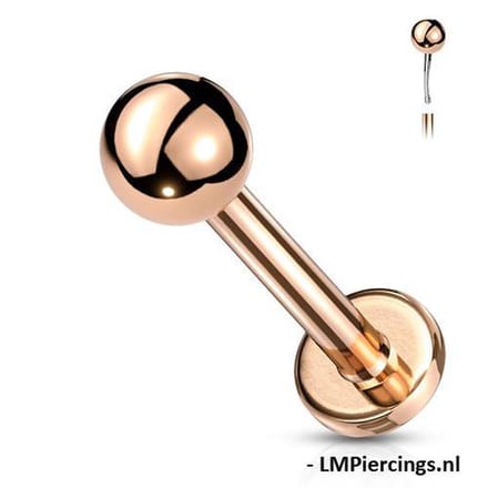 Piercing rond basis - push in - 1.2x8x3 mm - rose goud - LMPiercings
