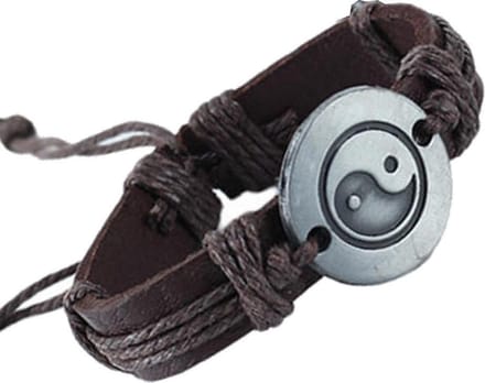 Fako Bijoux® - Leren Armband - Leder - Yin Yang - Bruin