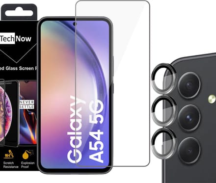 Screenprotector geschikt voor Samsung A54 + Beschermglas Camera Lens