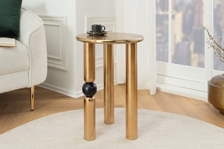 Handgemaakte bijzettafel ABSTRACT 55cm goud zwart metaal rond - 44854
