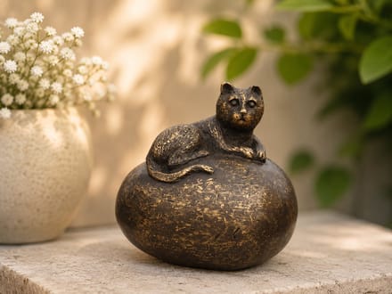 Bronzen Beelden: Mini urn met poes