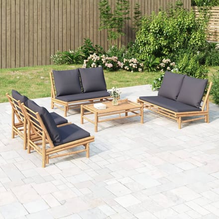 vidaXL - 5-delige - Loungeset - met - kussens - bamboe - donkergrijs