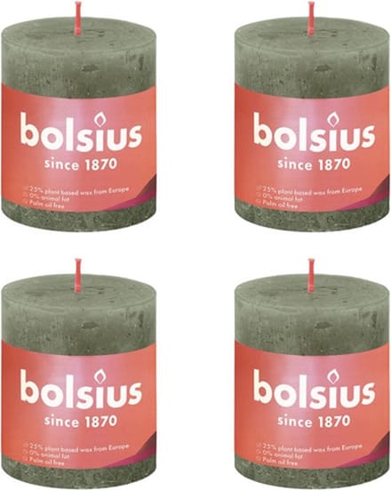 Bolsius Stompkaarsen Shine 4 st rustiek 80x68 mm fris olijfkleurig