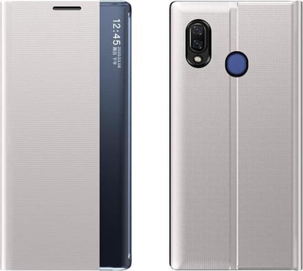 Smart Clear View Cover met Magneetsluiting + Glas Screenprotector voor Galaxy A40 – Zilver