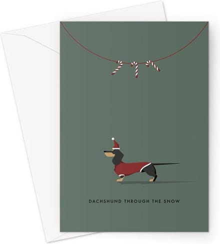 Hound & Herringbone - Zwarte Teckel Kerstkaart - Black and Tan Dachshund Festive Greeting Card