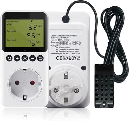 Digitale Vochtregelaar - Hygrometer Sensor - Klimaat Beheersing - AC 110-220V - 20-95% RH - Zwart
