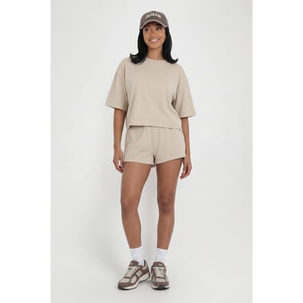 boohoo Dames Gewassen Cropped Boxy T-shirt En Sweat Short Set | Steen | Maat: Medium