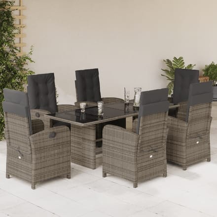 vidaXL - 7-delige - Tuinset - met - kussens - poly - rattan - grijs
