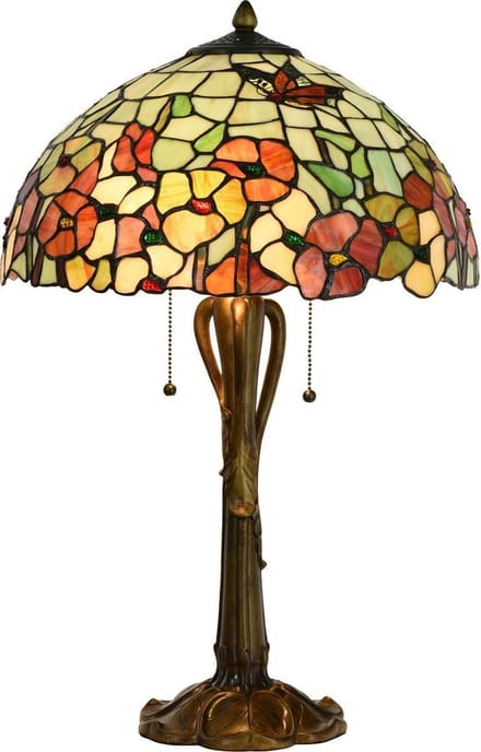 Lumilamp Tiffany Tafellamp Ø 40x63 cm Beige Rood Glas Bloemen