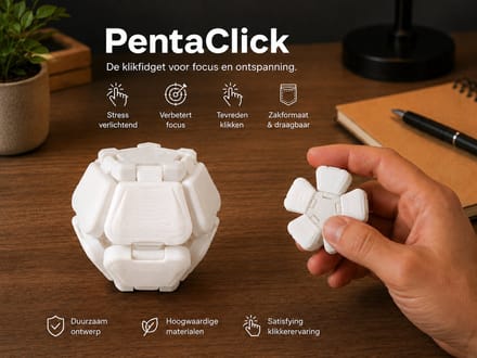 Skushy 2x PentaClick Wit – Premium Focus Fidget voor Bureau & Onderweg – Compact Desk Gadget – Klikbare Hand Fidget – Modern Pocket Design