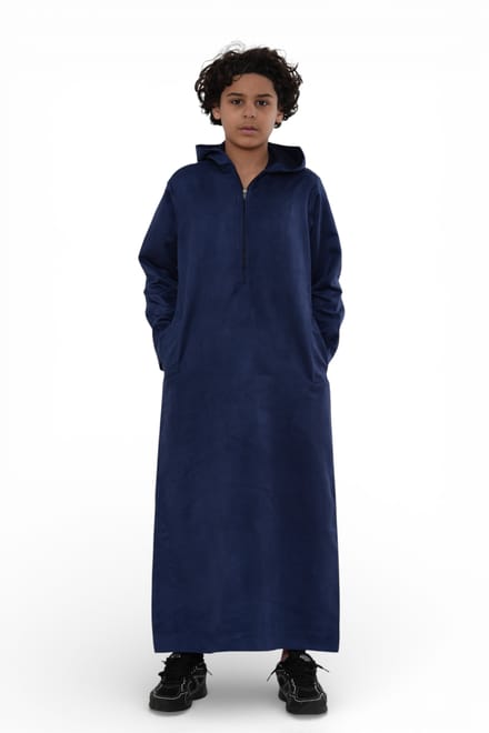 Kinderjongens Jubba met capuchon voor Eid, marineblauwe Marokkaanse Jubba-robe voor Ramadan - K-HM12