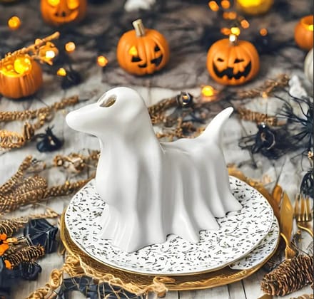 Teckel - spooklampje - halloween teckel - spookteckel - teckel met lampje - teckellampje - hond - 15x10x10cm