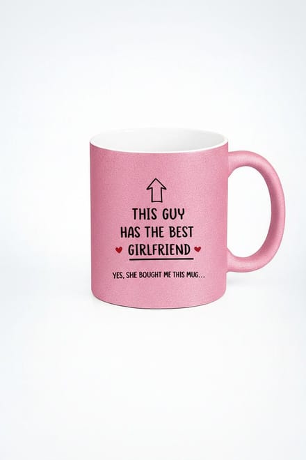Roze Glitter Mok 'This Guy Has The Best Girlfriend' - Uniek Cadeau Vriend