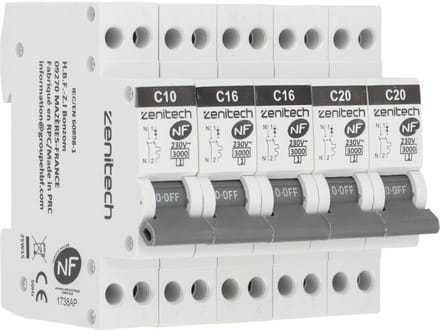 Set van 5 stroomonderbrekers (10A, 16A, 20A) voor elektrische installaties