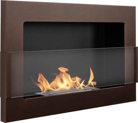 Bio-ethanol wandhaard 65x40 cm bruin mat (structuur) met glas – moderne sfeerhaard zonder schoorsteen