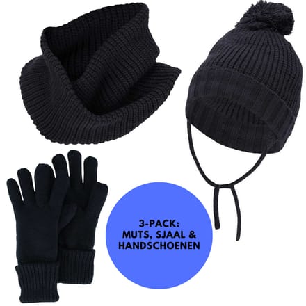 Winterset Jongens - Handschoenen/Sjaal/Muts - Effen - 4 t/m 8 jaar - Marine blauw