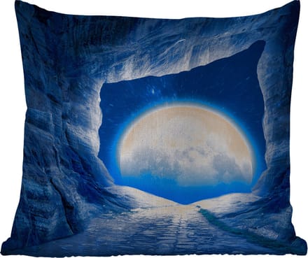 Tuinkussen - Grot - Maan - Ruimte - Heelal - Blauw - 40x40 cm - Weerbestendig