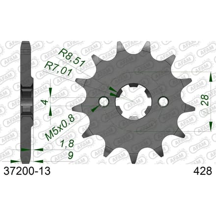 Stalen motortandwiel voor Afam 428 13 dents