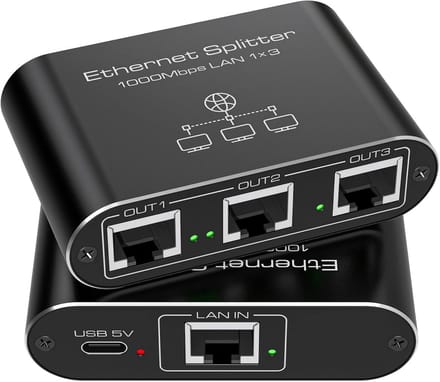 Ethernet Splitter - Netwerk Adapter - Netwerk Uitbreiden - 1 naar 3 Poorten - 1000 Mbit/s - Aluminium