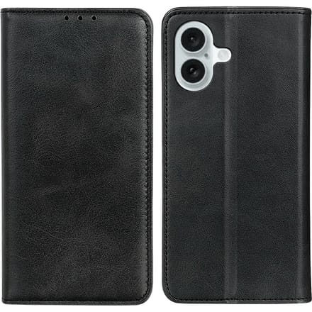 CaseBody Apple iPhone 17 Real Leather Wallet Hoesje Zwart