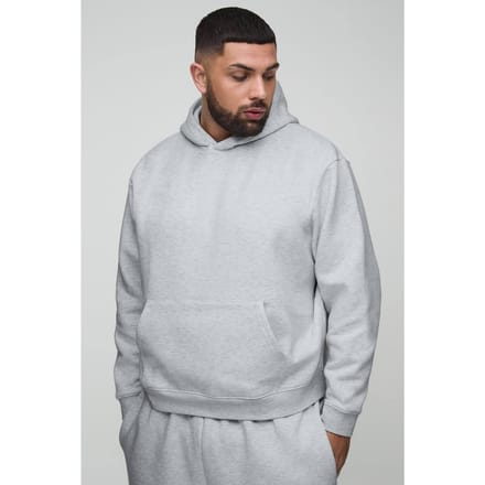 Plus 330GSM Oversized Boxy Basic Hoodie | Grey Marl | Size 4XL