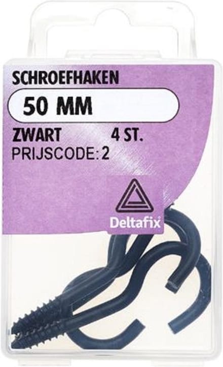 Deltafix - Schroefhaken 50mm zwart 4st
