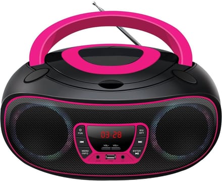 DnA® Radio-cd-speler - Kinderen - Bluetooth - Lichteffecten - Zwart/Roze - 13cm x 26cm x 23cm