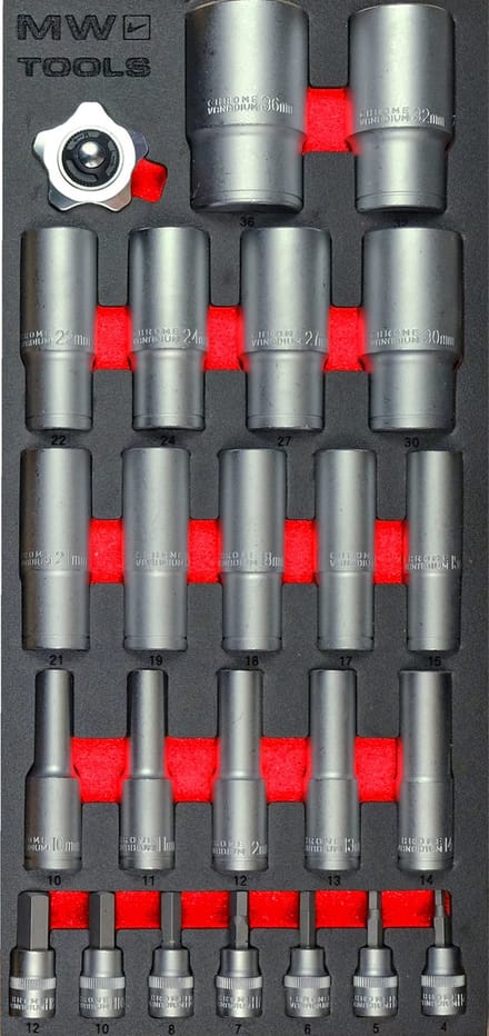 Dop-en dopbitsenset foam tray 1/2-3/8 10- 36mm 24 delig MW Tools MWD1224