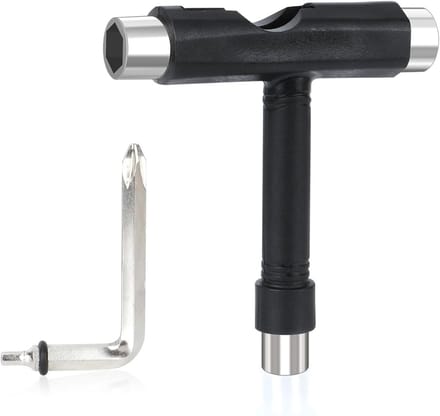 Skateboard T-Bone Tool, Multi-function Skate Tool voor Skateboards en Rollerskates, Zwart Metaal