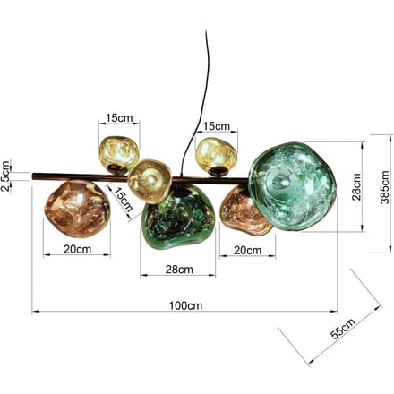 KARE hanglamp Burbuja, veelkleurig, glas, lengte 100 cm