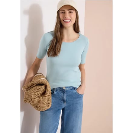 Basic Shirt met ronde hals in effen kleur