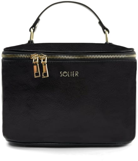 Solier FK01 - Toilettas Dames - Echt Leer - Dubbel Compartiment - Reizen - Zwart