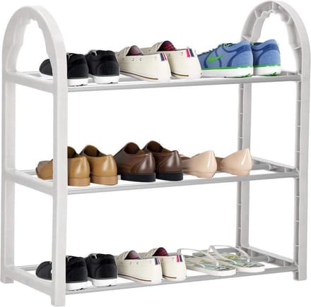 Springos Schoenenrek | 12 - 16 Paar Schoenen | 3 Laags | Kunststof/Metaal | Grijs