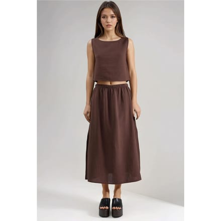 Crop Blouse en Rok met Sleuvendetails Muslin Tweedelige Set