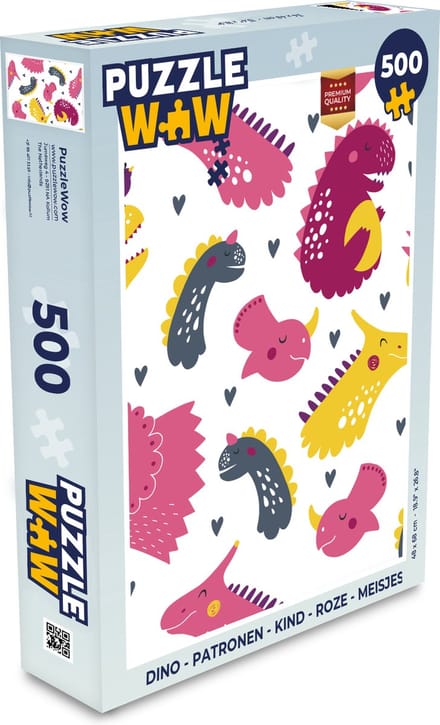 Puzzel Dino - Patronen - Kind - Roze - Meisjes - Legpuzzel - Puzzel 500 stukjes