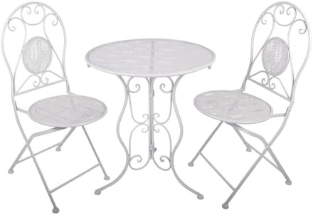 Clayre & Eef Bistroset Bistrotafel Bistrostoel 3-delig Ø 60x70 / 50x40x93 cm Wit Metaal