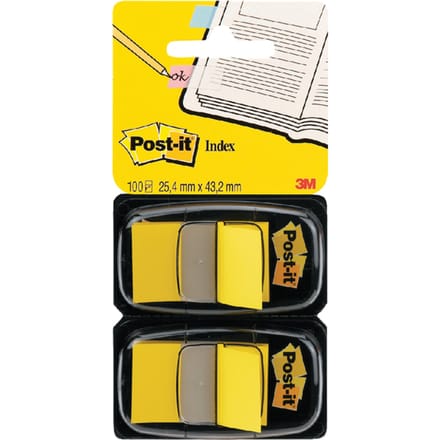 Post-it® Index-kleefstroken 680-YW2, verwijderbaar, B 25,4 x D 43,2 mm, geel, 2 dispensers, 50 kleefstroken/dispenser
