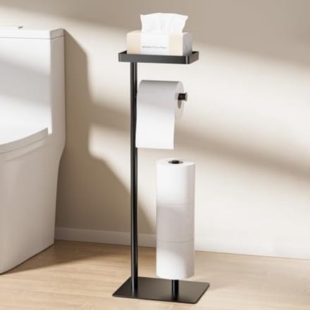 Staande Toiletpapierhouder met Opbergruimte - Zwart