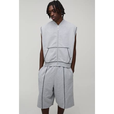 Oversized Boxy Loopback Mouwloos Ritssluiting Jersey Gilet En Jort Trainingspak | Grey Marl | Size Medium