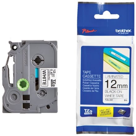 Labeltape brother p-touch tze-231 standaard 12mm Zwart op wit