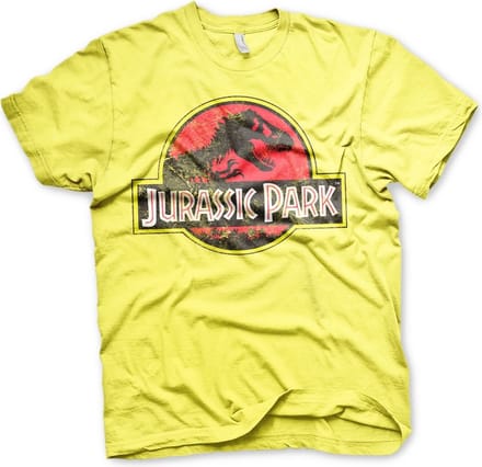 Jurassic Park Heren Tshirt -L- Distressed Logo Geel