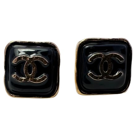 Chanel CC oorknopjes in zwarte hars