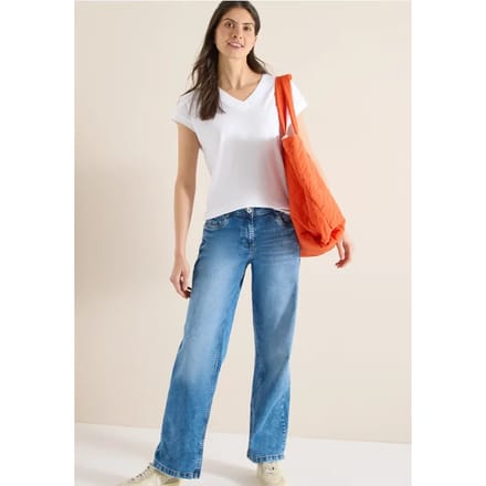 Shirt met korte mouwen en V-hals in effen kleur